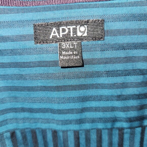 NWT APT.9 Big & Tall Striped Button-Down Shirt 3XLT 100% Cotton Green Black - Picture 5 of 7